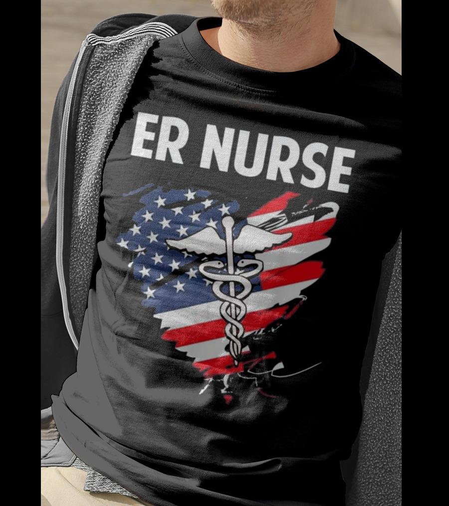 ER Nurse American Flag Caduceus Medical T-Shirt