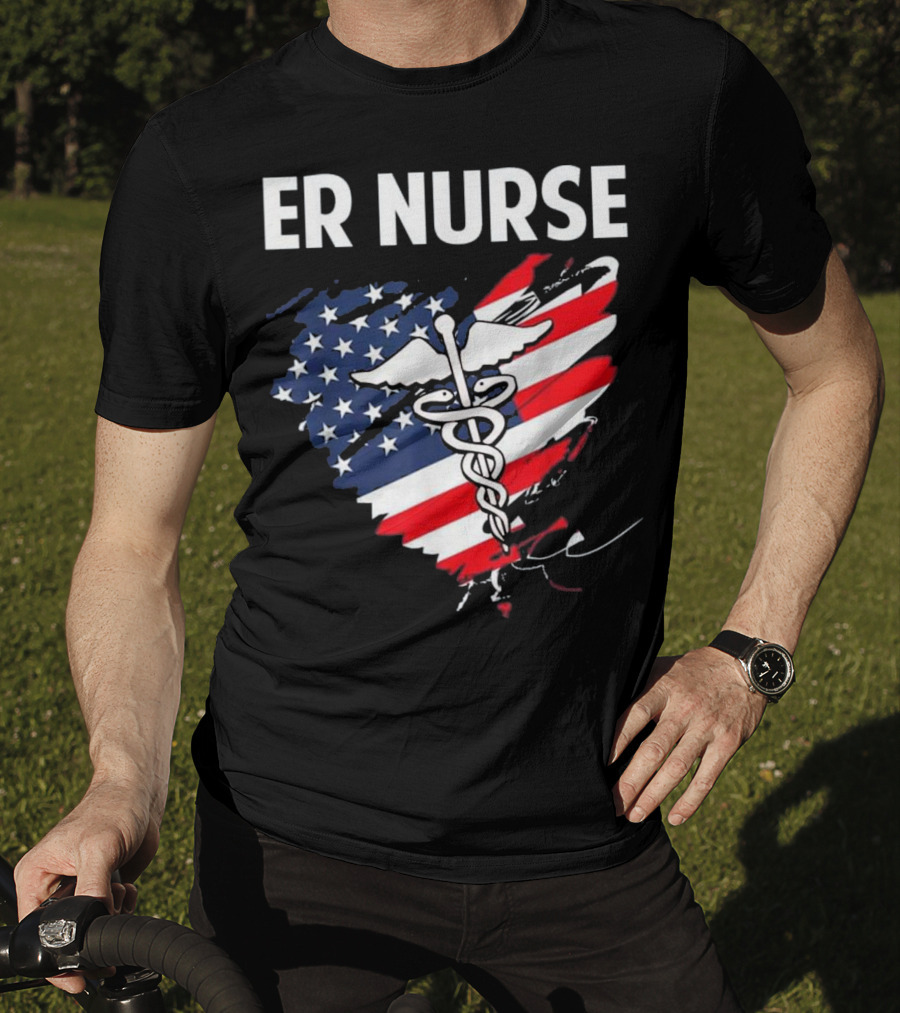 ER Nurse American Flag Caduceus Medical T-Shirt