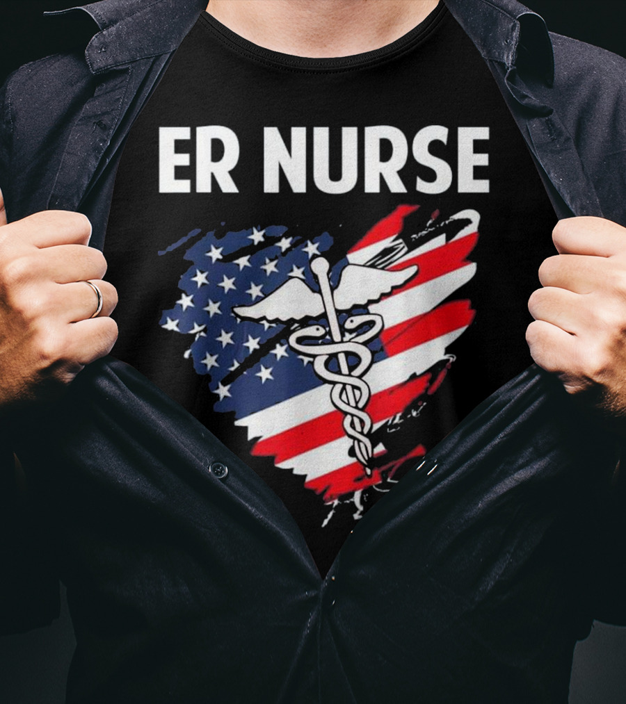 ER Nurse American Flag Caduceus Medical T-Shirt
