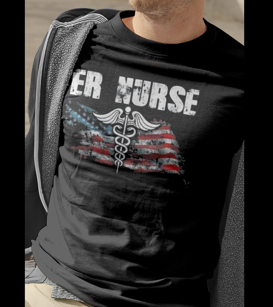 American Flag ER Nurse Caduceus T-Shirt