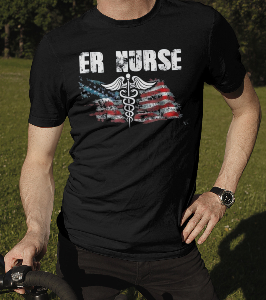 American Flag ER Nurse Caduceus T-Shirt