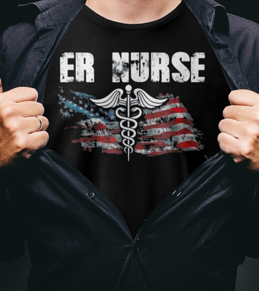 American Flag ER Nurse Caduceus T-Shirt