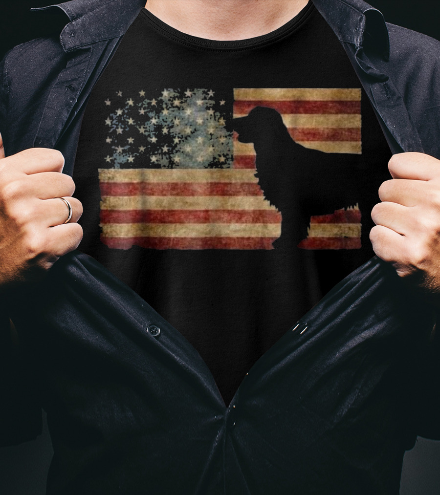 Golden Retriever Silhouette American Flag T-Shirt