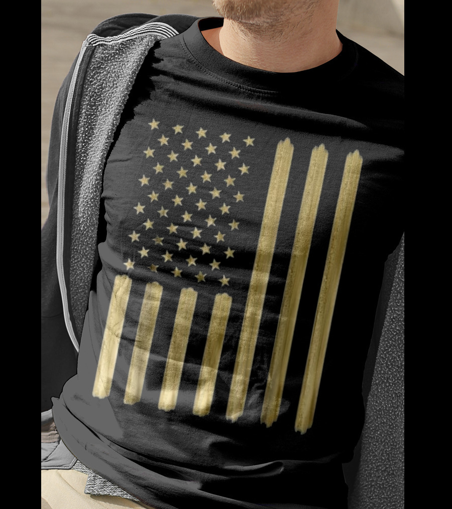 American Flag Faux Gold Paint T-Shirt