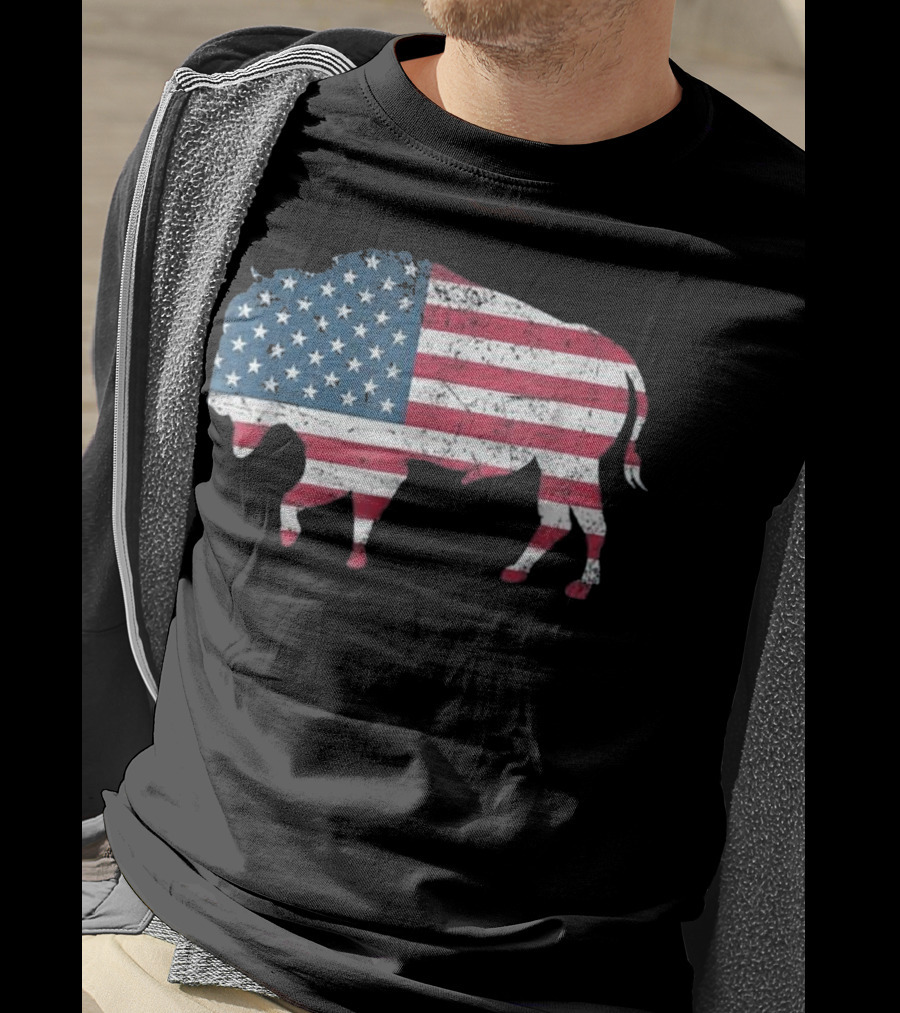 American Flag Buffalo USA Patriotic Bison T-Shirt