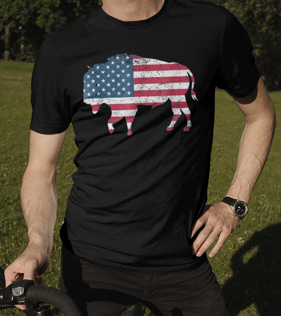 American Flag Buffalo USA Patriotic Bison T-Shirt