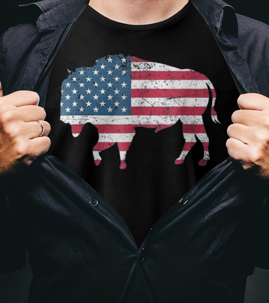American Flag Buffalo USA Patriotic Bison T-Shirt