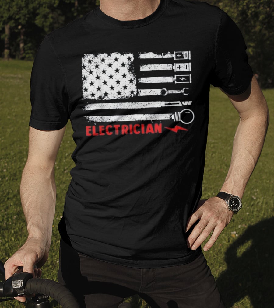 American Flag Electrician Wrench Bolt Battery Stars Stripe Icons T-Shirt