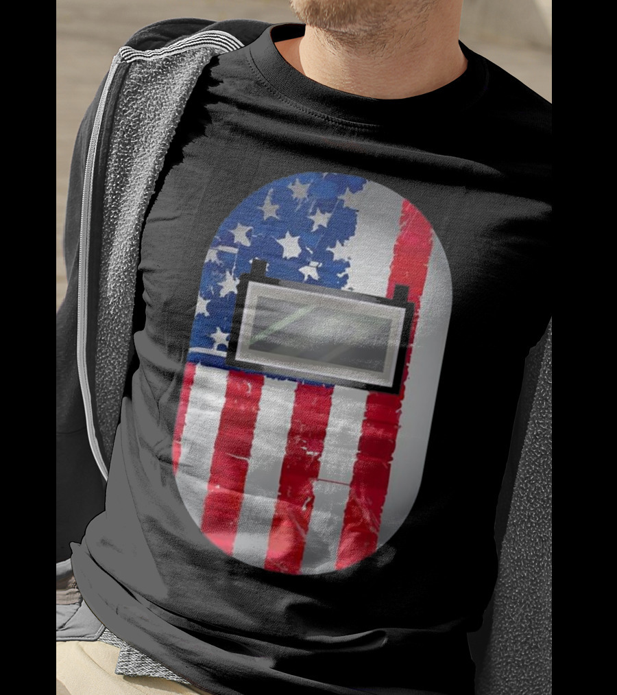 American Welder US Flag Helmet Welding Prowess T-Shirt