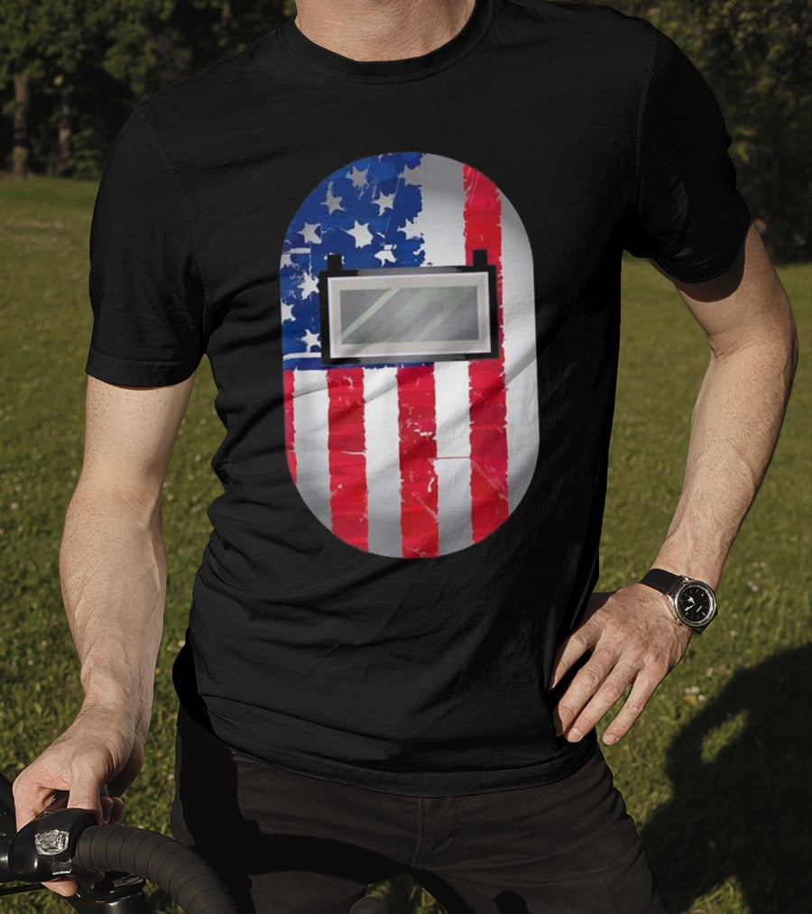 American Welder US Flag Helmet Welding Prowess T-Shirt