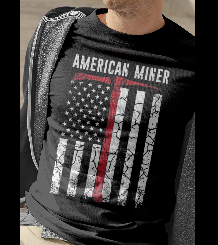 American Miner Coal Gold Flag Axe T-Shirt