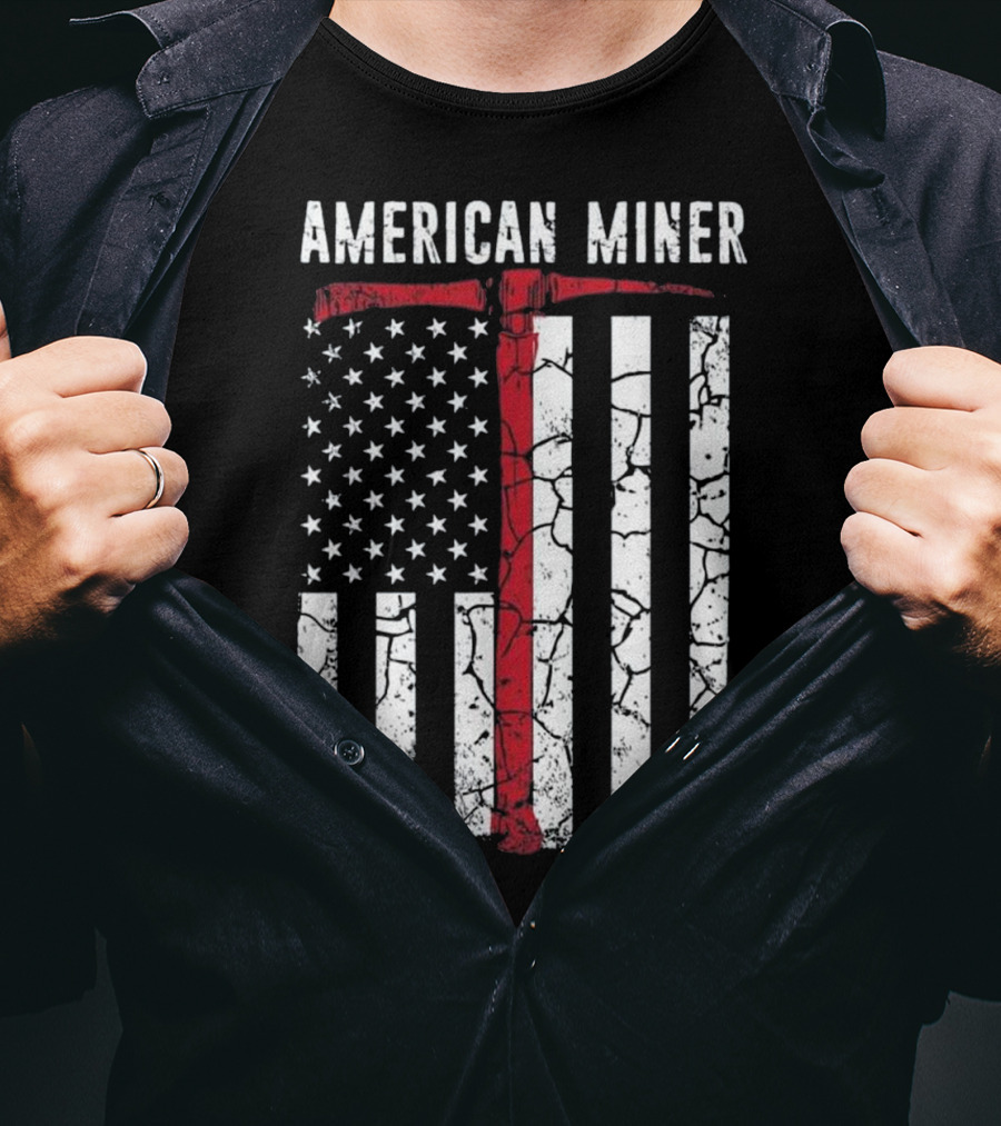 American Miner Coal Gold Flag Axe T-Shirt