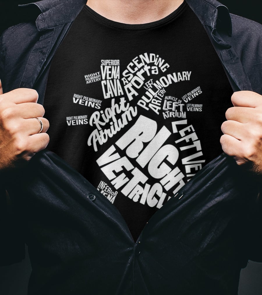 Anatomical Heart Diagram Cardiac Nurse Right Ventricle Atrium Pulmonary Aorta T-Shirt