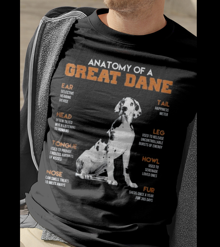 Anatomy Of A Great Dane Ear Tail Head Leg Tongue Howl Nose Fur T-Shirt