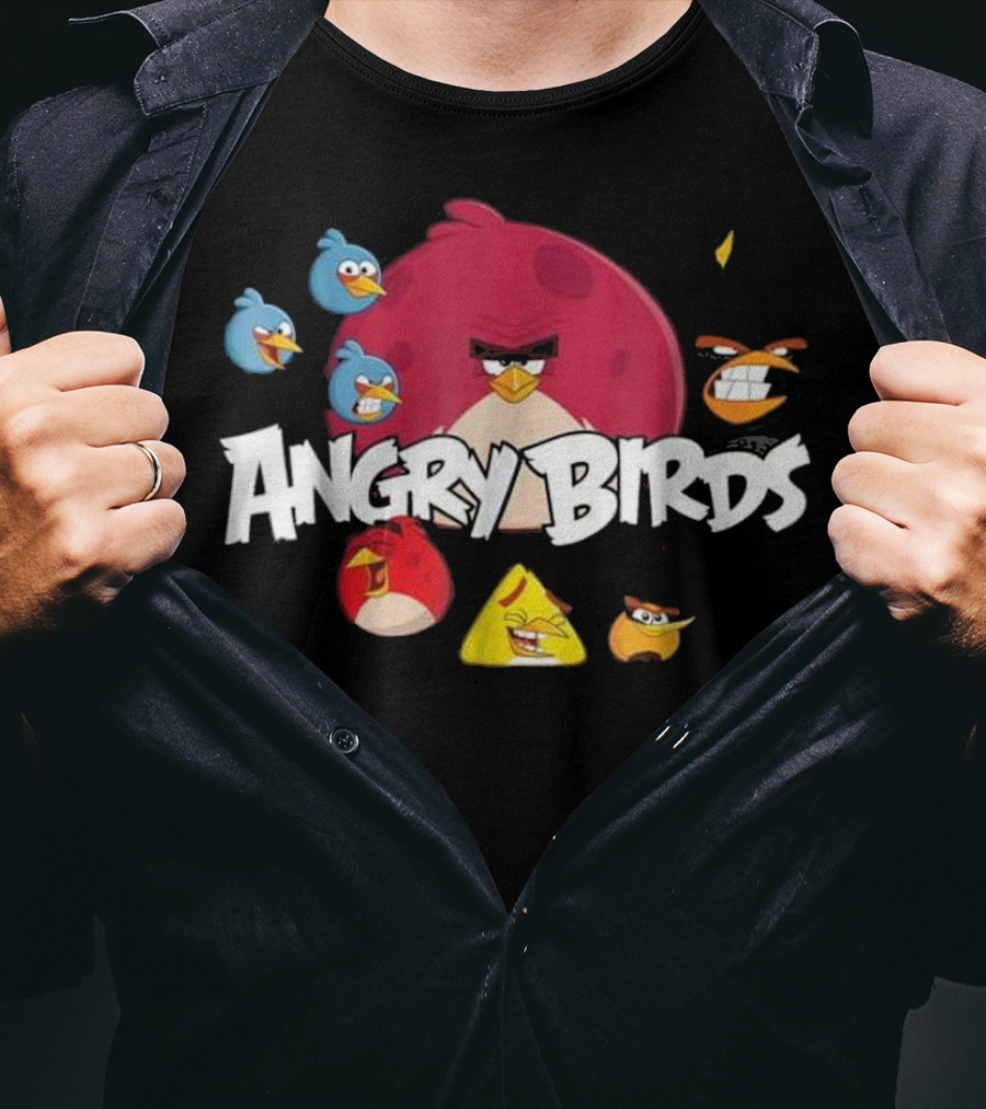 Angry Birds Group Shot Red Yellow Blue Characters T-Shirt