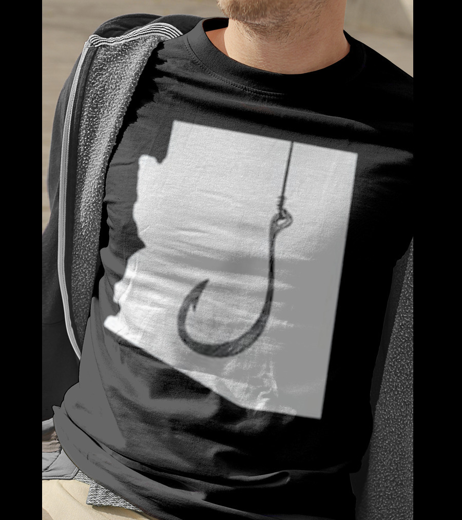 Arizona State Outline Fishing Hook Novelty T-Shirt