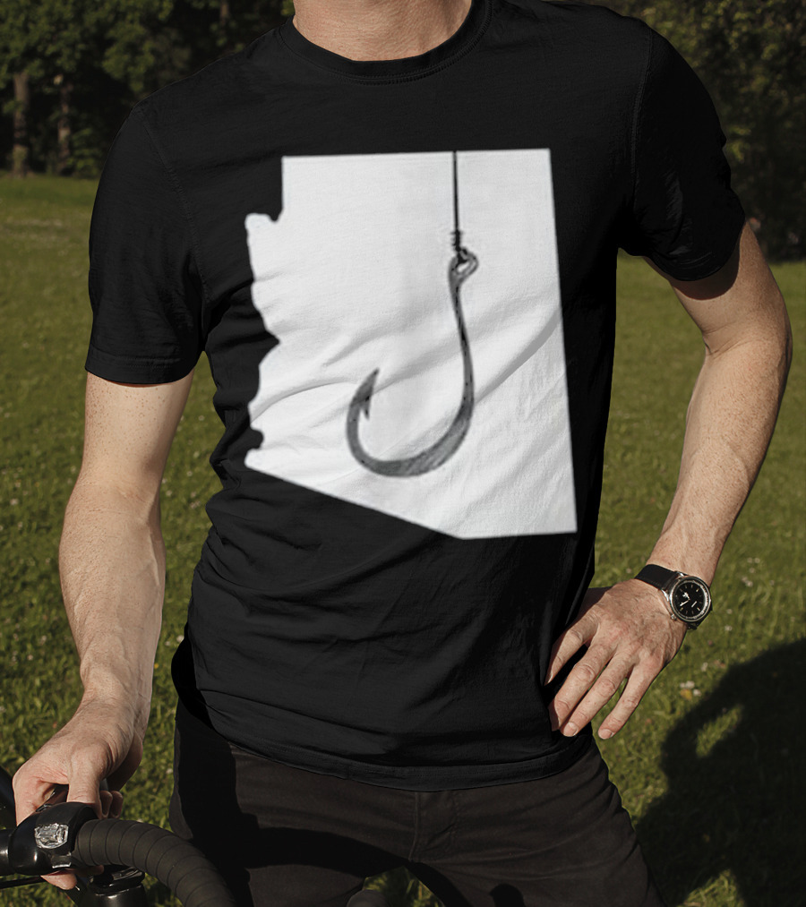 Arizona State Outline Fishing Hook Novelty T-Shirt