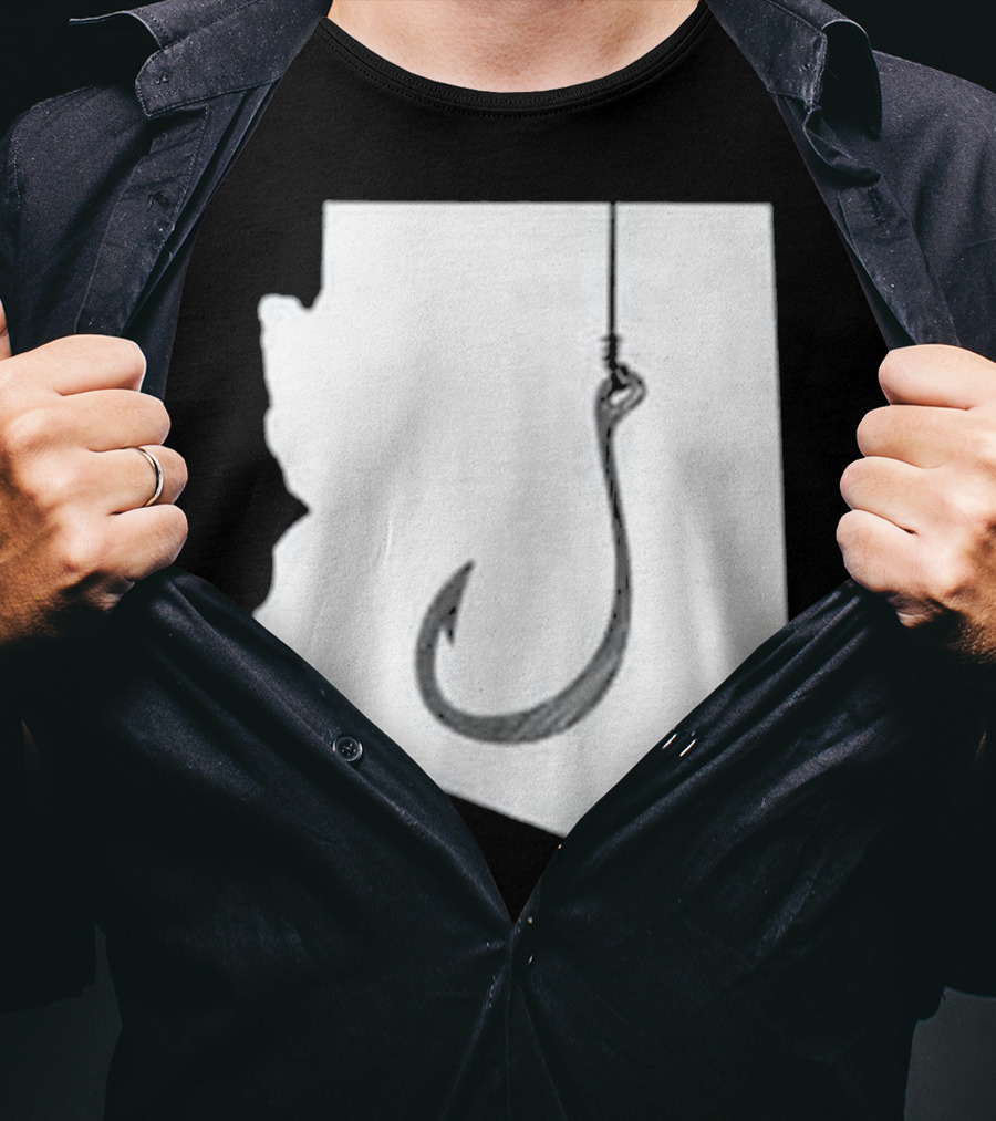 Arizona State Outline Fishing Hook Novelty T-Shirt