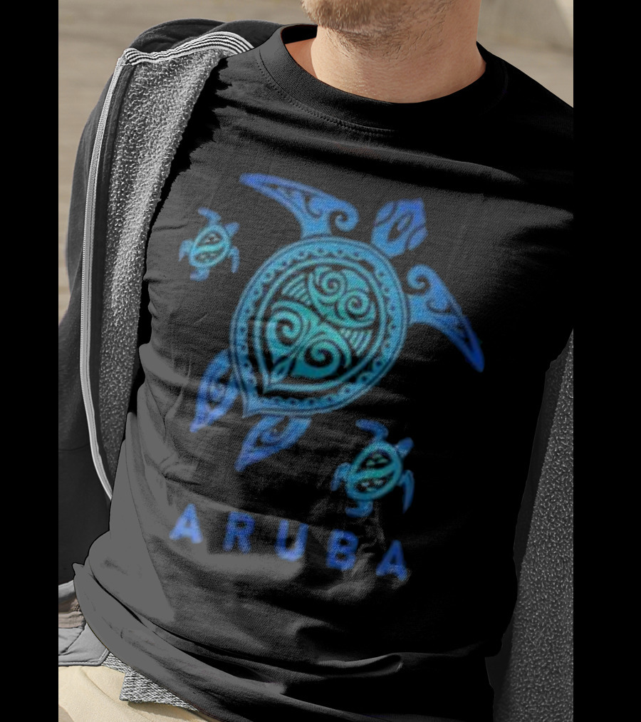 Aruba Tribal Sea Blue Turtle Trio T-Shirt