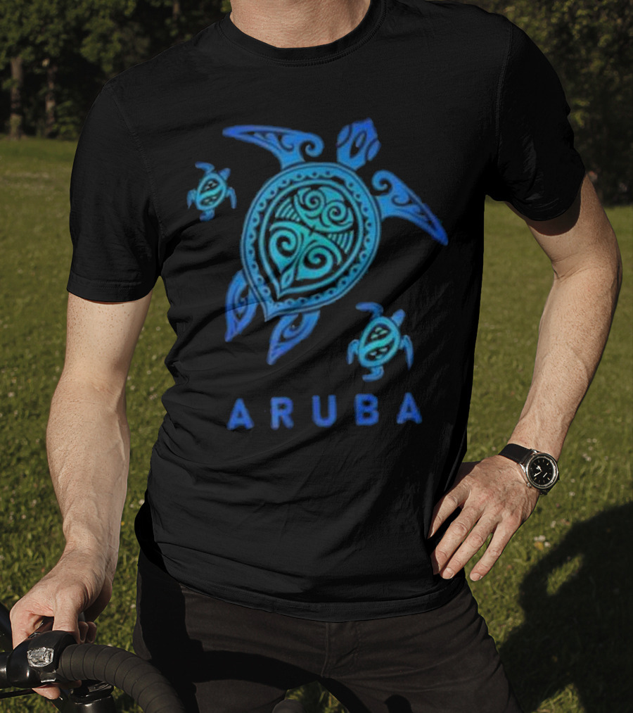 Aruba Tribal Sea Blue Turtle Trio T-Shirt