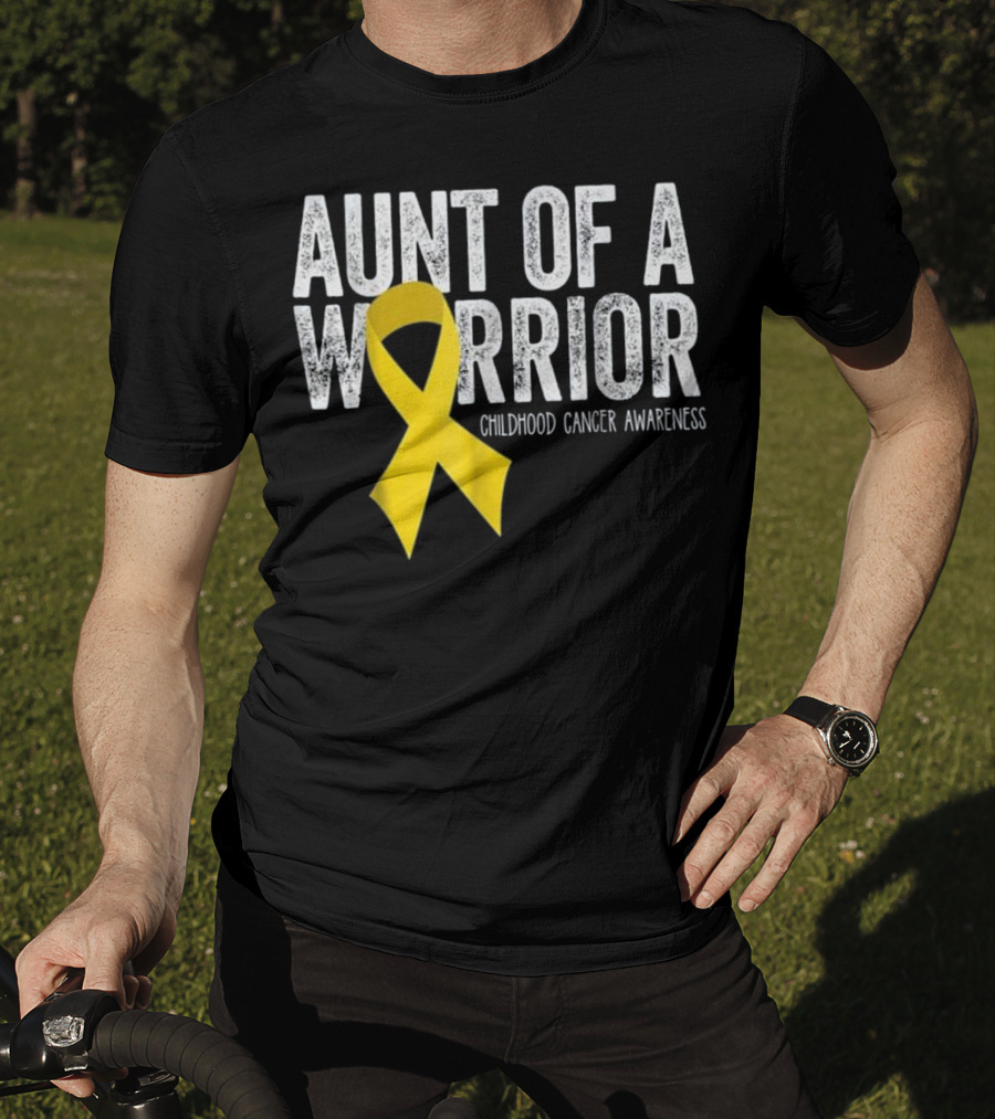 Aunt Of A Warrior Childhood Cancer Awareness Yellow T-Shirt