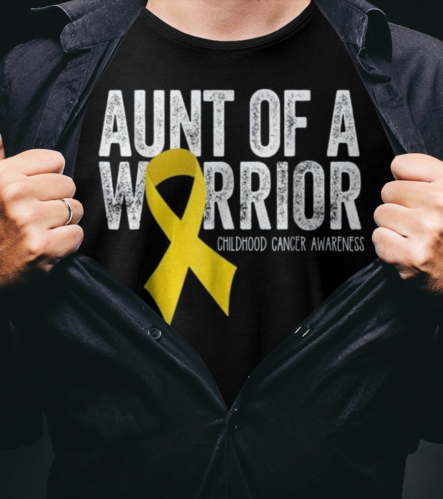 Aunt Of A Warrior Childhood Cancer Awareness Yellow T-Shirt