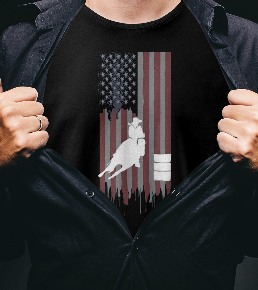 Barrel Racing Horse Lovers American Flag T-Shirt