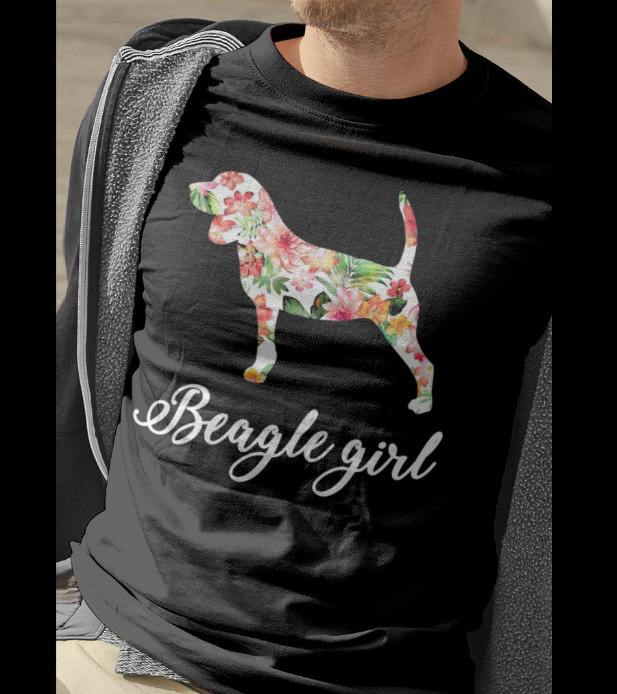 Beagle Girl Floral Pattern Beagle Lovers T-Shirt