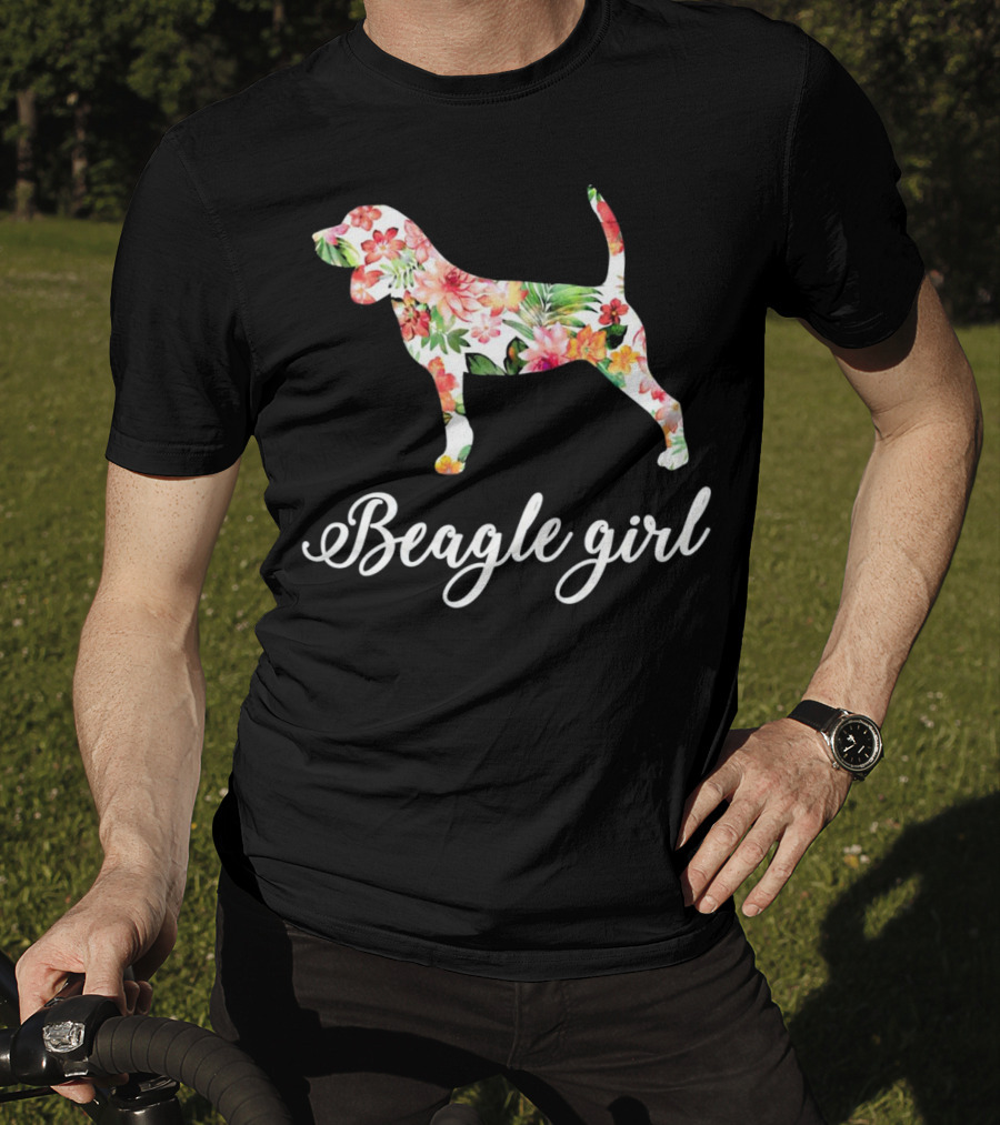 Beagle Girl Floral Pattern Beagle Lovers T-Shirt