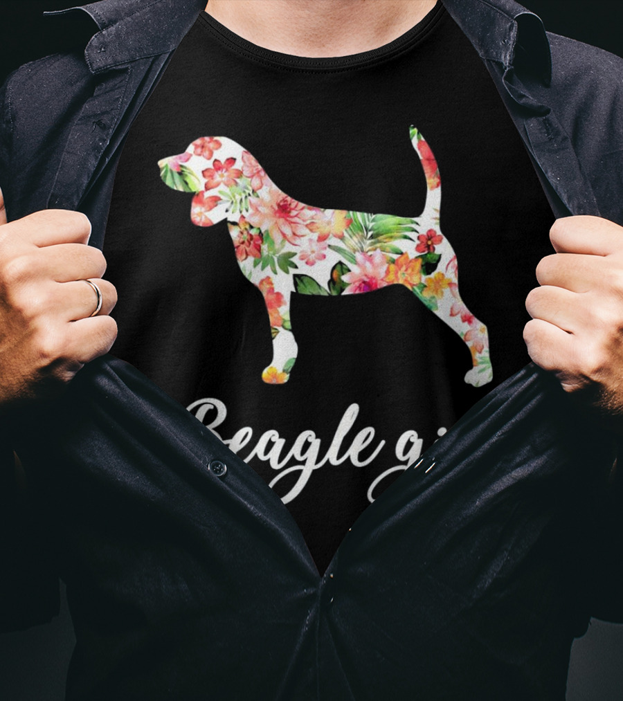 Beagle Girl Floral Pattern Beagle Lovers T-Shirt