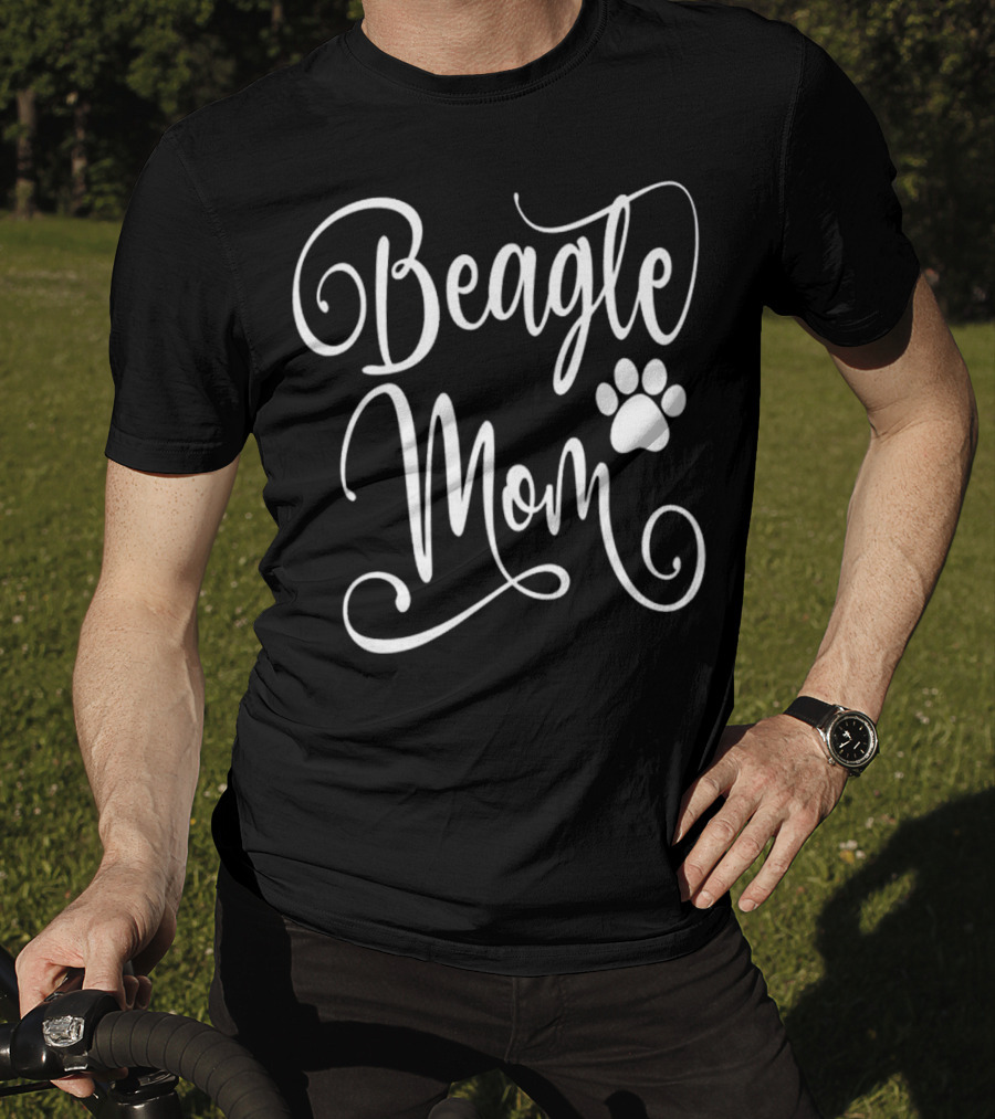 Beagle Mom Dog Lover White Script Paw Prints T-Shirt