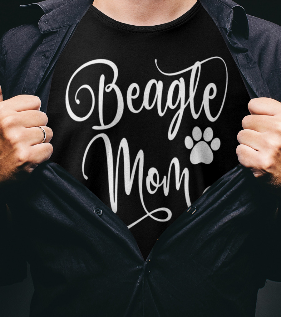 Beagle Mom Dog Lover White Script Paw Prints T-Shirt