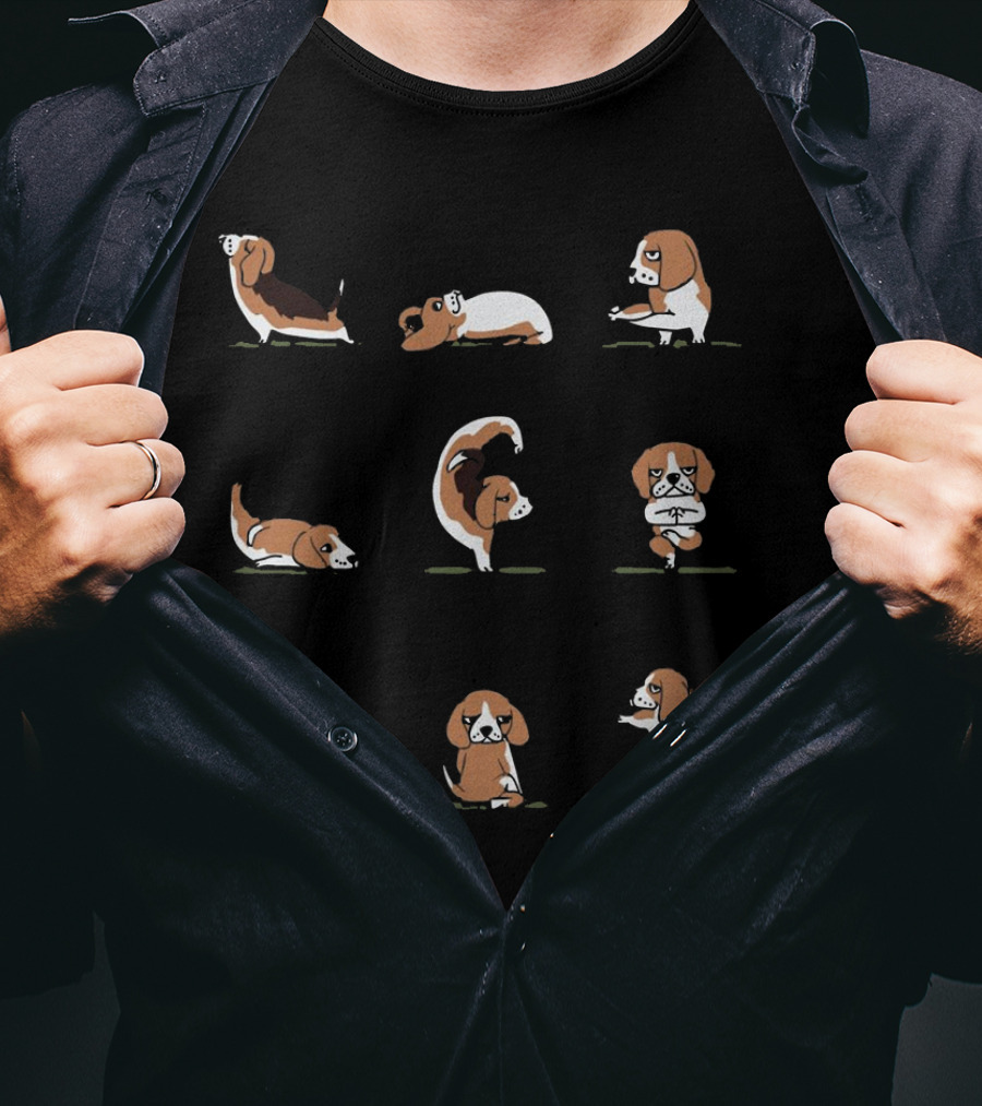 Beagle Yoga Poses Funny Hueb T-Shirt