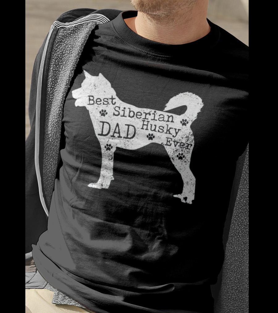 Best Siberian Husky Dog Dad Ever With Paw Prints T-Shirt