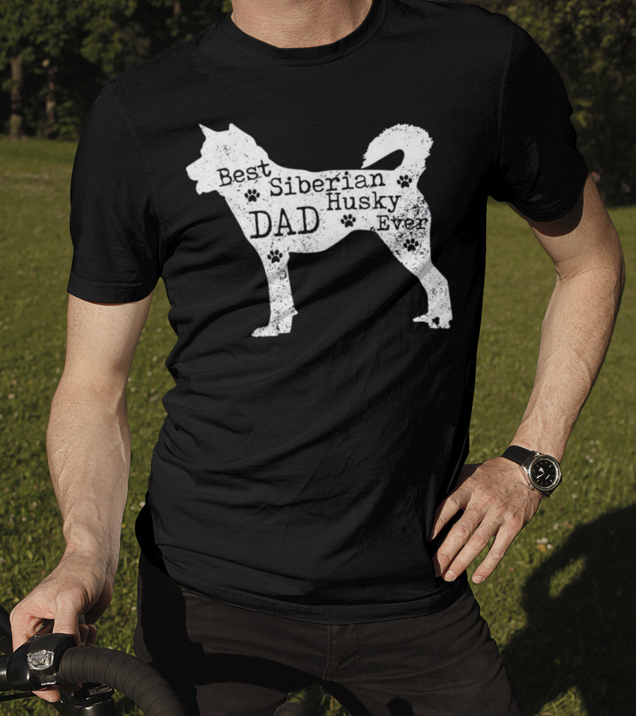 Best Siberian Husky Dog Dad Ever With Paw Prints T-Shirt