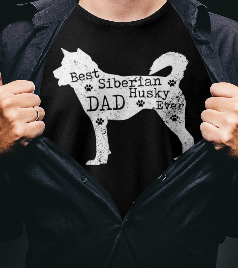 Best Siberian Husky Dog Dad Ever With Paw Prints T-Shirt