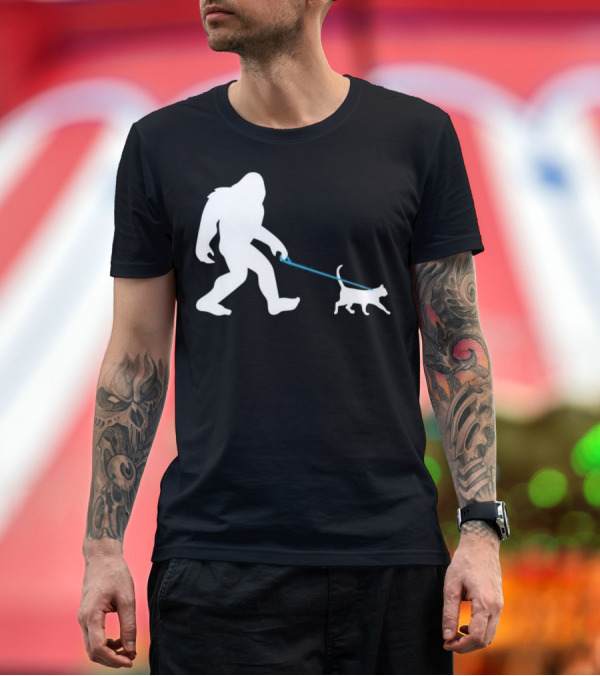 Premium T-Shirt: Bigfoot Walking Cat Funny Cute Sasquatch Silhouette Leash T-Shirt Bigfoot Walking Cat Funny Cute Sasquatch Silhouette Leash T-Shirt