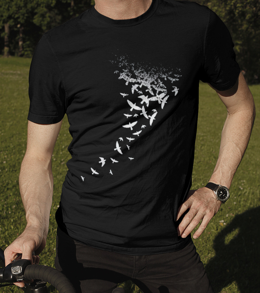 Birds In Flight Silhouette Pattern Flock T-Shirt