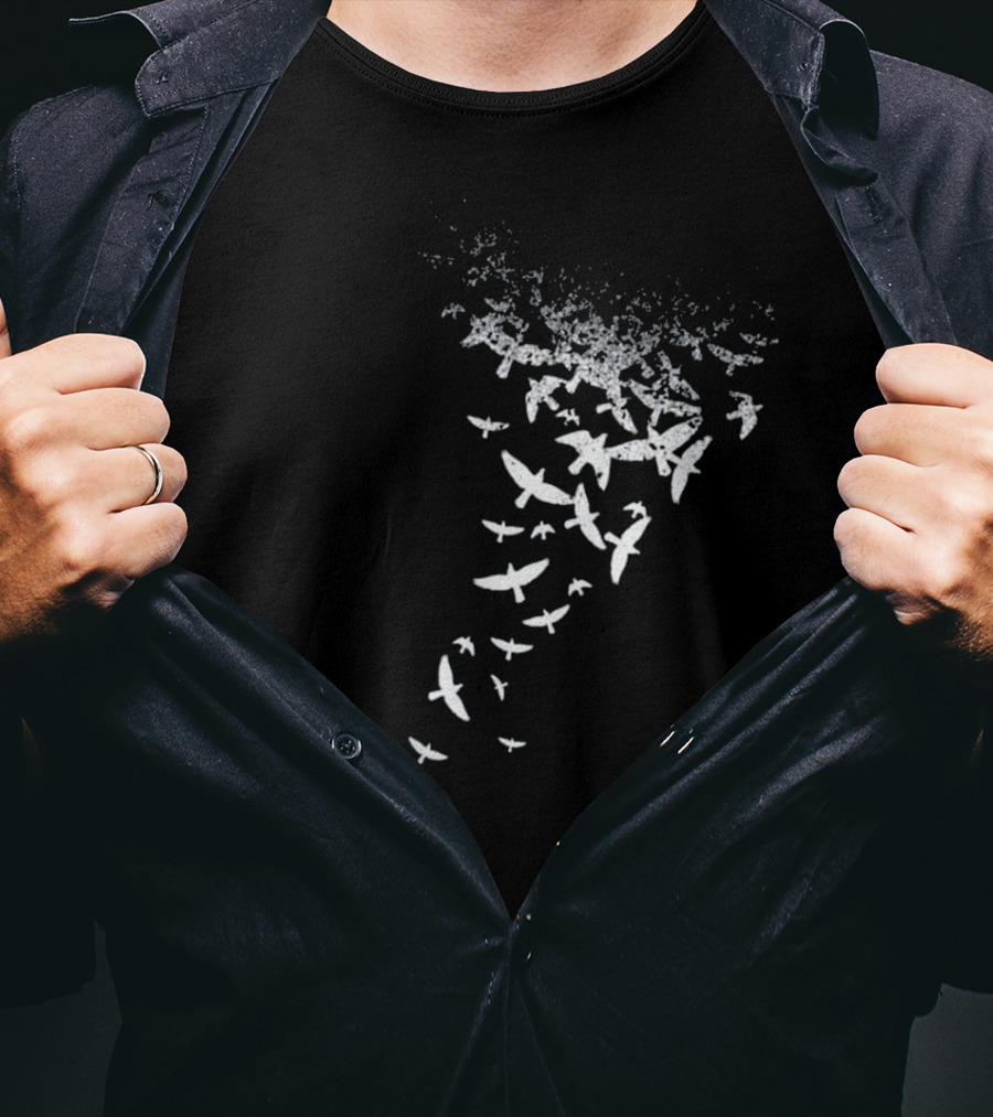 Birds In Flight Silhouette Pattern Flock T-Shirt