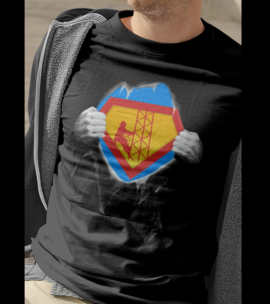 Tower Climber Superhero Symbol Burst Open T-Shirt