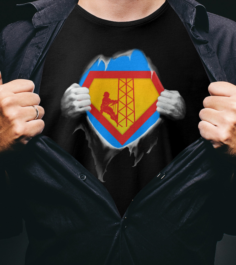 Tower Climber Superhero Symbol Burst Open T-Shirt