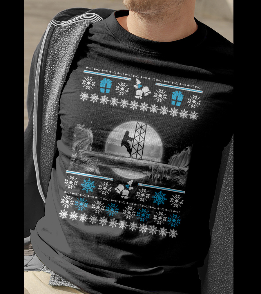 Ugly Merry Christmas Tower Climber Moonlit Winter Wonderland T-Shirt