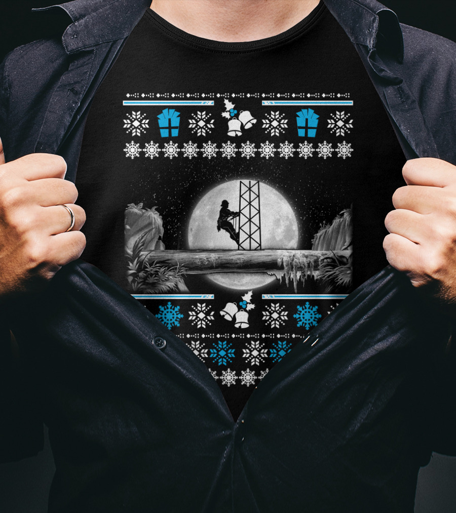 Ugly Merry Christmas Tower Climber Moonlit Winter Wonderland T-Shirt