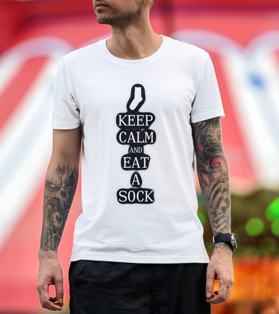 Keep Calm and Eat a Sock Fun Parody Slogan with Sock T-Shirt