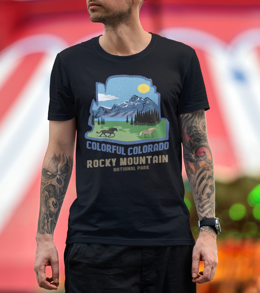 Colorful Colorado Rocky Mountain National Park Horses Scenic Nature T-Shirt