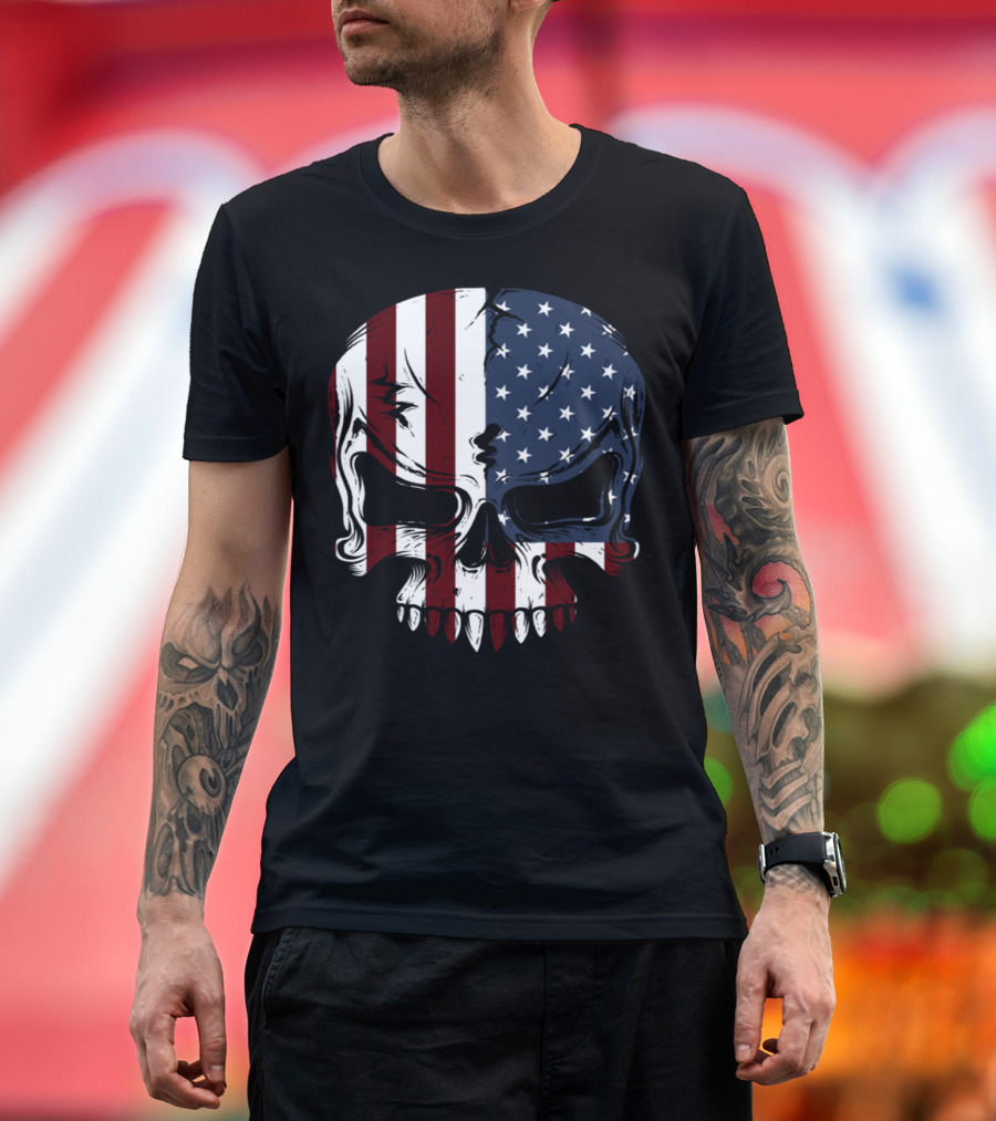 American Flag Skull Patriotic T-Shirt