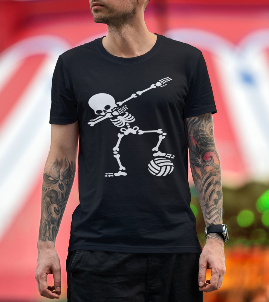 Dab Dabbing Skeleton Beach Volleyball Player with Skeleton Bones T-Shirt