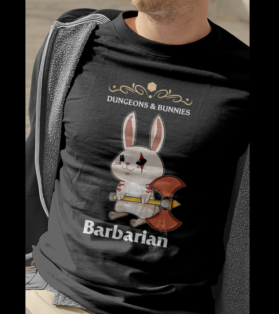 Dungeons And Bunnies Barbarian With Axe And Rune Symbols T-Shirt