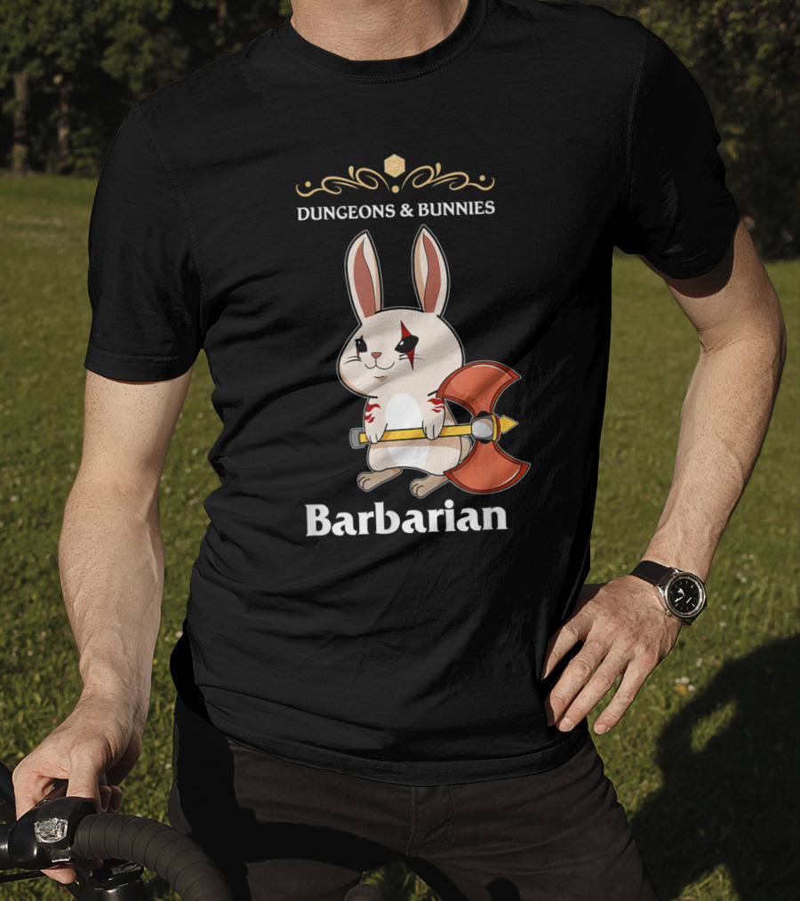 Dungeons And Bunnies Barbarian With Axe And Rune Symbols T-Shirt