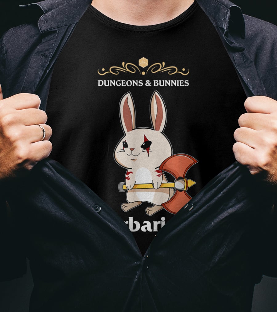 Dungeons And Bunnies Barbarian With Axe And Rune Symbols T-Shirt